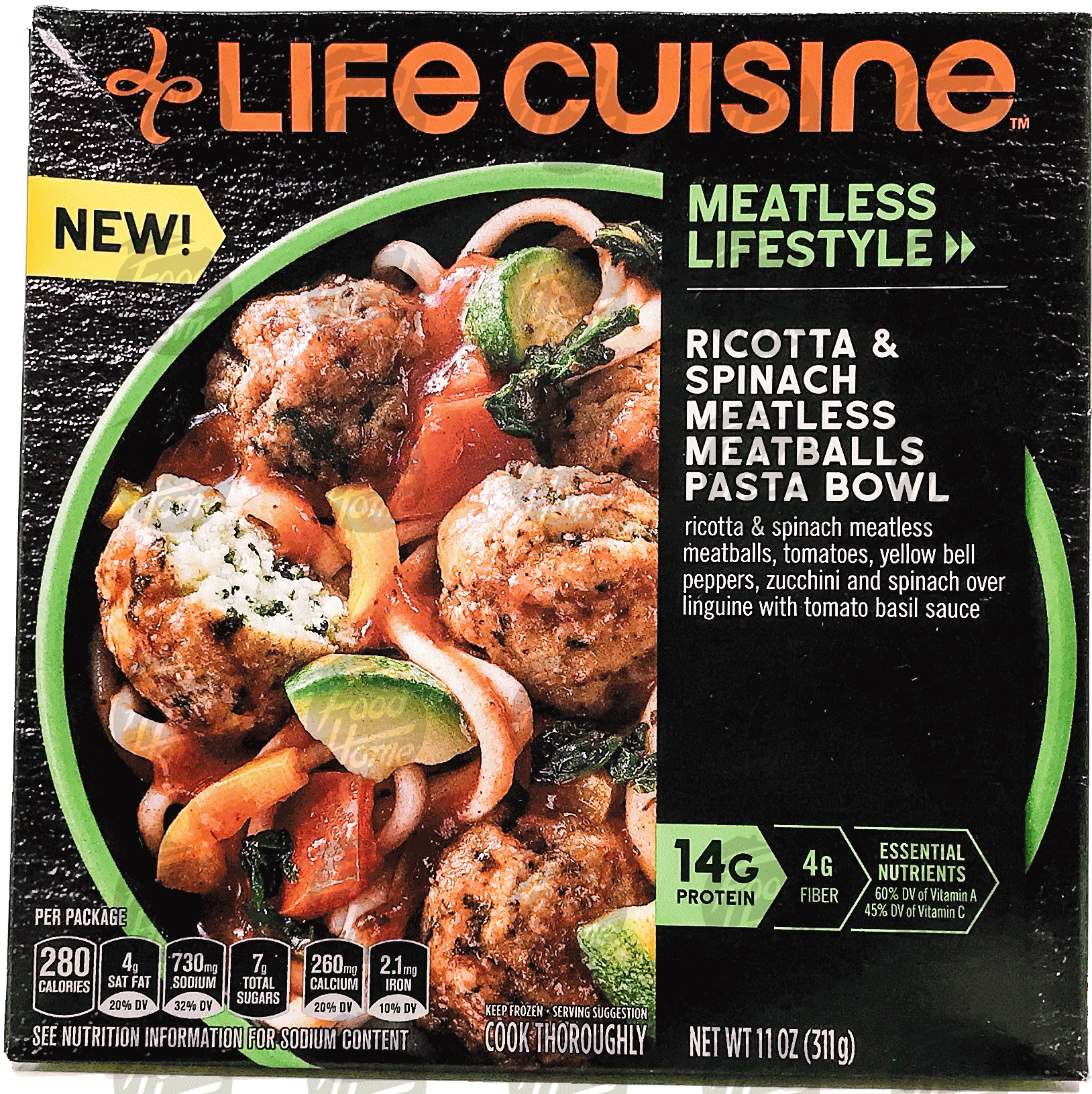 Life Cuisine Meatless Lifestyle ricotta & spinach meatless meatballs pasta bowl, frozen bowl Full-Size Picture